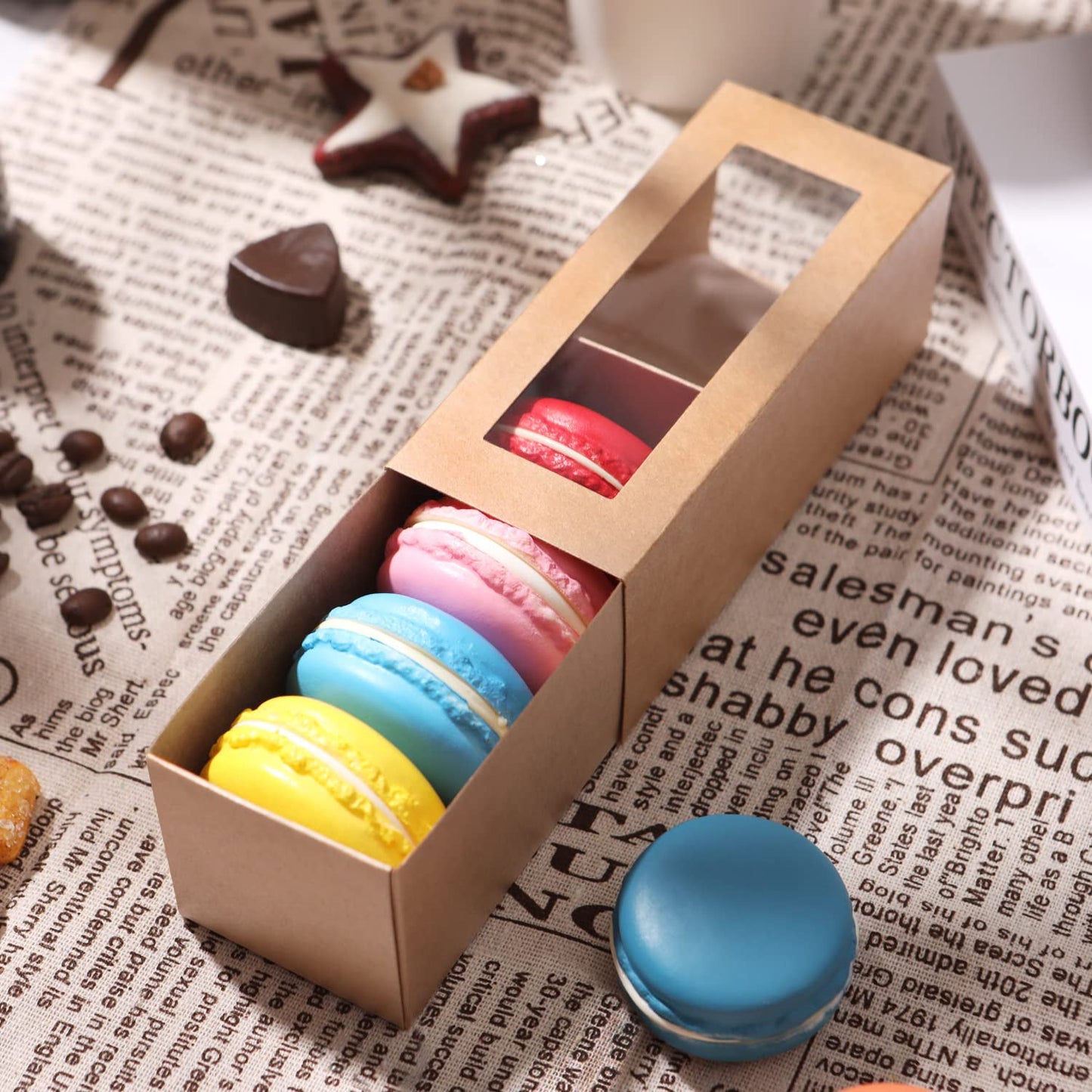 Wholesale 3 Colors 4.8x1.8x1.8 Inches Macaron Gift Boxes for 4/5 Macarons with Clear Window (without Macaron inside)-Pack of 660/3300