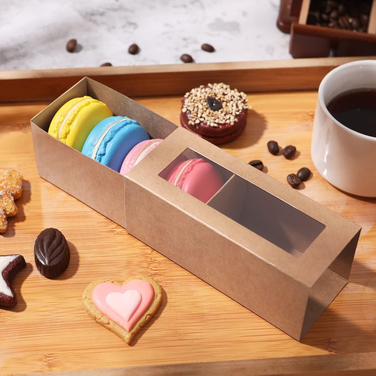 Wholesale 3 Colors 4.8x1.8x1.8 Inches Macaron Gift Boxes for 4/5 Macarons with Clear Window (without Macaron inside)-Pack of 660/3300