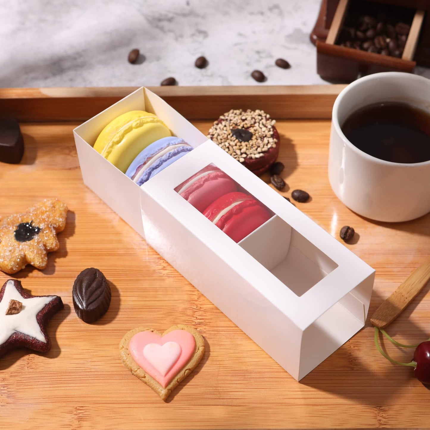 Wholesale 3 Colors 4.8x1.8x1.8 Inches Macaron Gift Boxes for 4/5 Macarons with Clear Window (without Macaron inside)-Pack of 660/3300