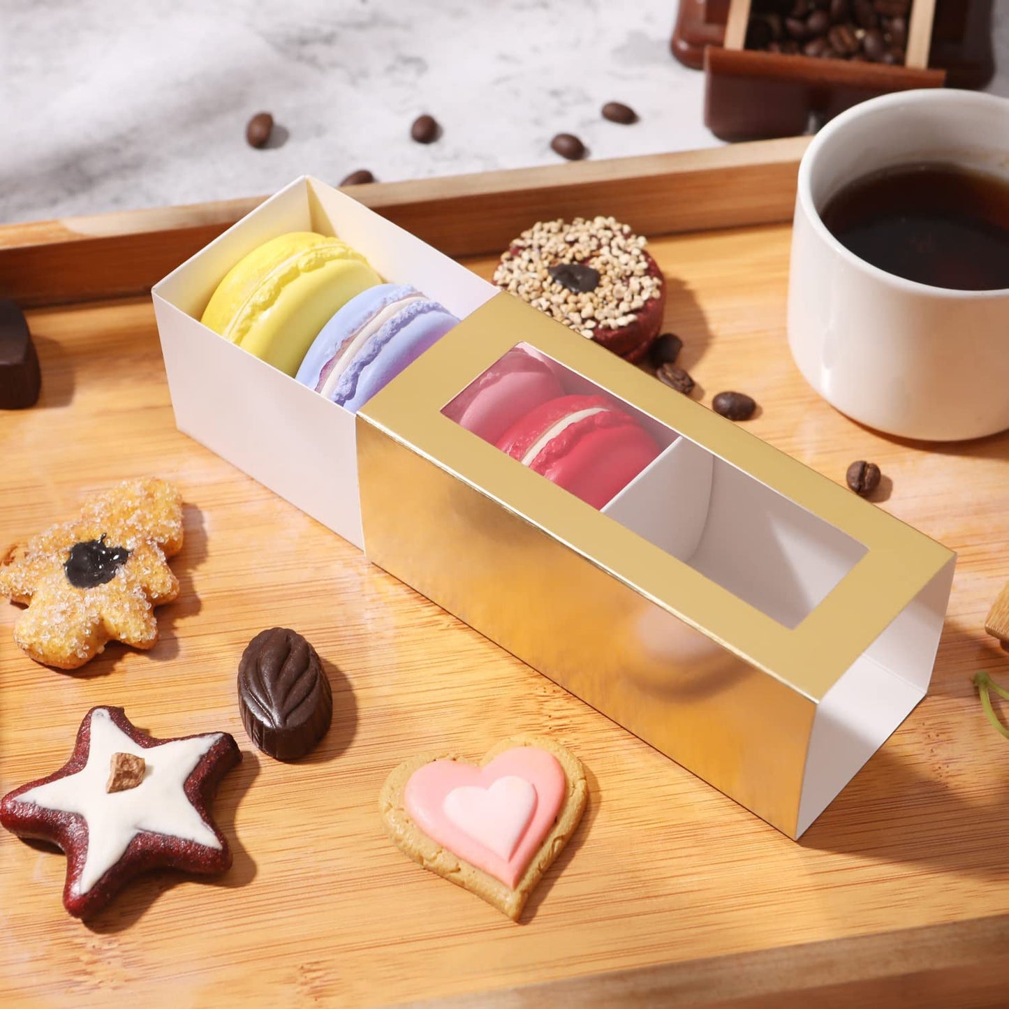 Wholesale 3 Colors 4.8x1.8x1.8 Inches Macaron Gift Boxes for 4/5 Macarons with Clear Window (without Macaron inside)-Pack of 660/3300