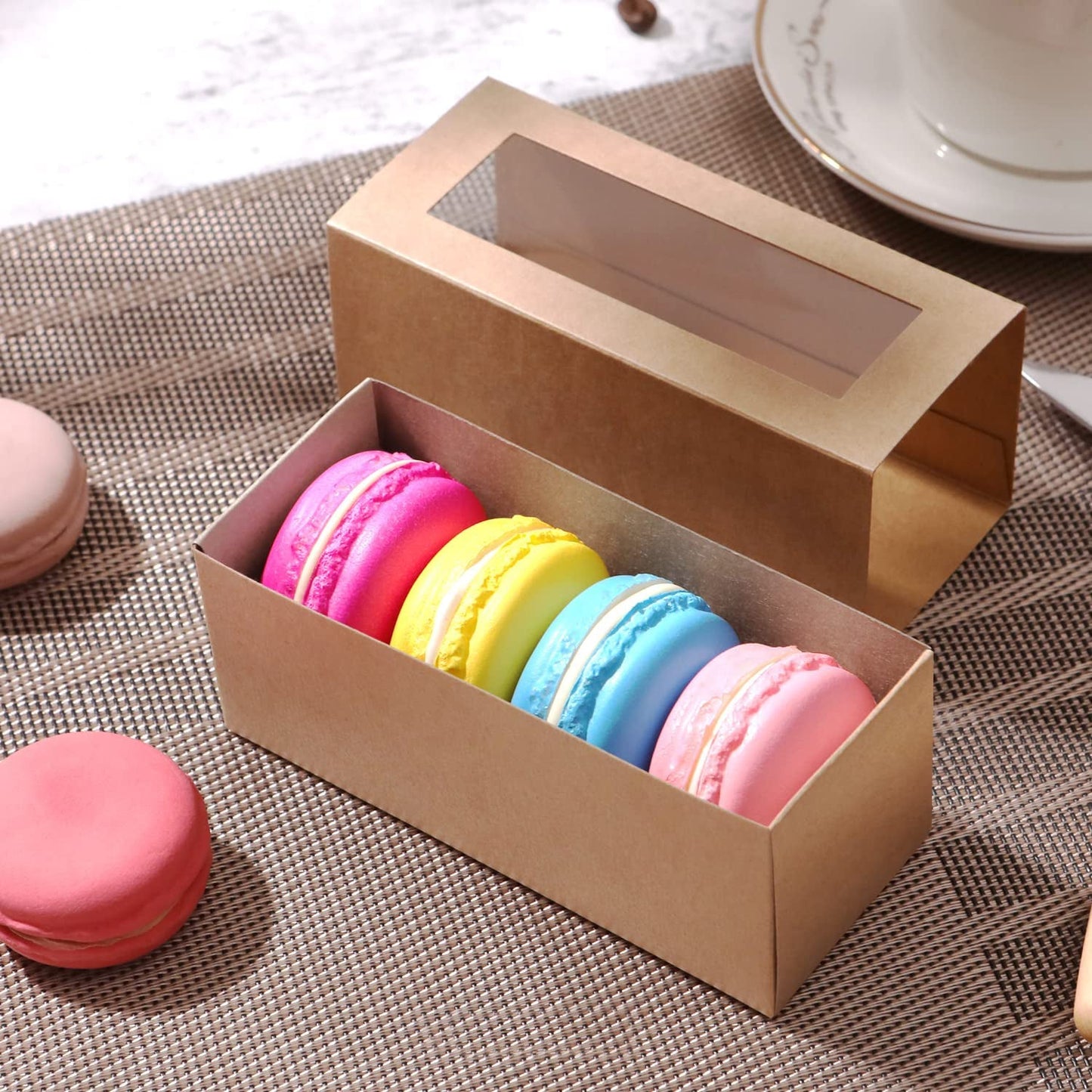 Wholesale 3 Colors 4.8x1.8x1.8 Inches Macaron Gift Boxes for 4/5 Macarons with Clear Window (without Macaron inside)-Pack of 660/3300