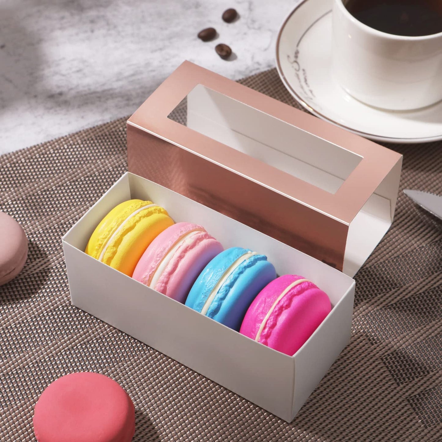 Wholesale 3 Colors 4.8x1.8x1.8 Inches Macaron Gift Boxes for 4/5 Macarons with Clear Window (without Macaron inside)-Pack of 660/3300