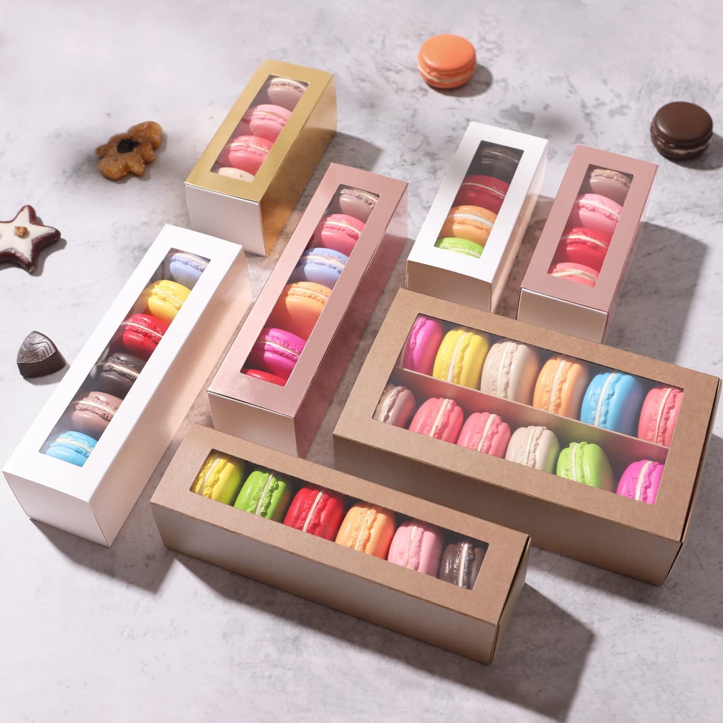 Wholesale 3 Colors 4.8x1.8x1.8 Inches Macaron Gift Boxes for 4/5 Macarons with Clear Window (without Macaron inside)-Pack of 660/3300