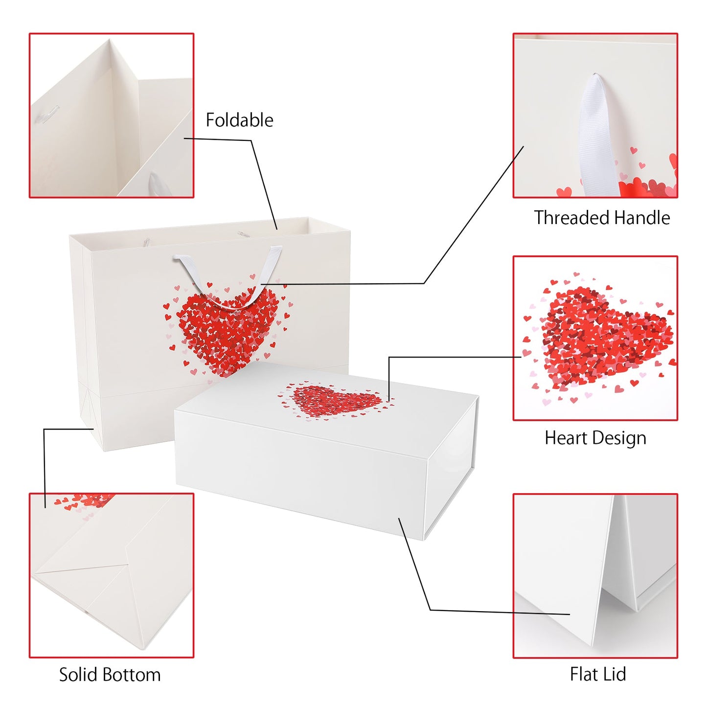 Wholesale Valentine's Day 14x9.5x4.5 Inches HEART Gift Box and Bag
