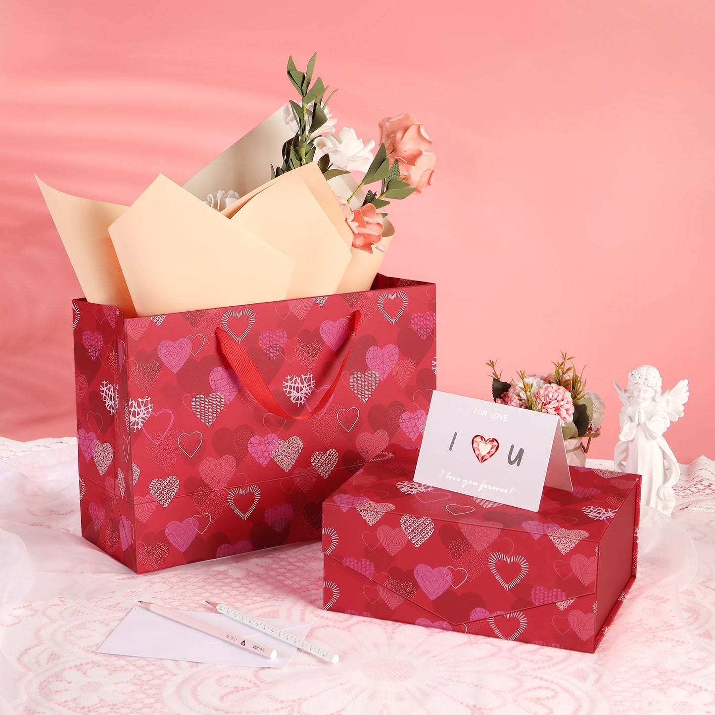 Wholesale Valentine's Day 9.5x7x4 Inches HEART Gift Box and bag