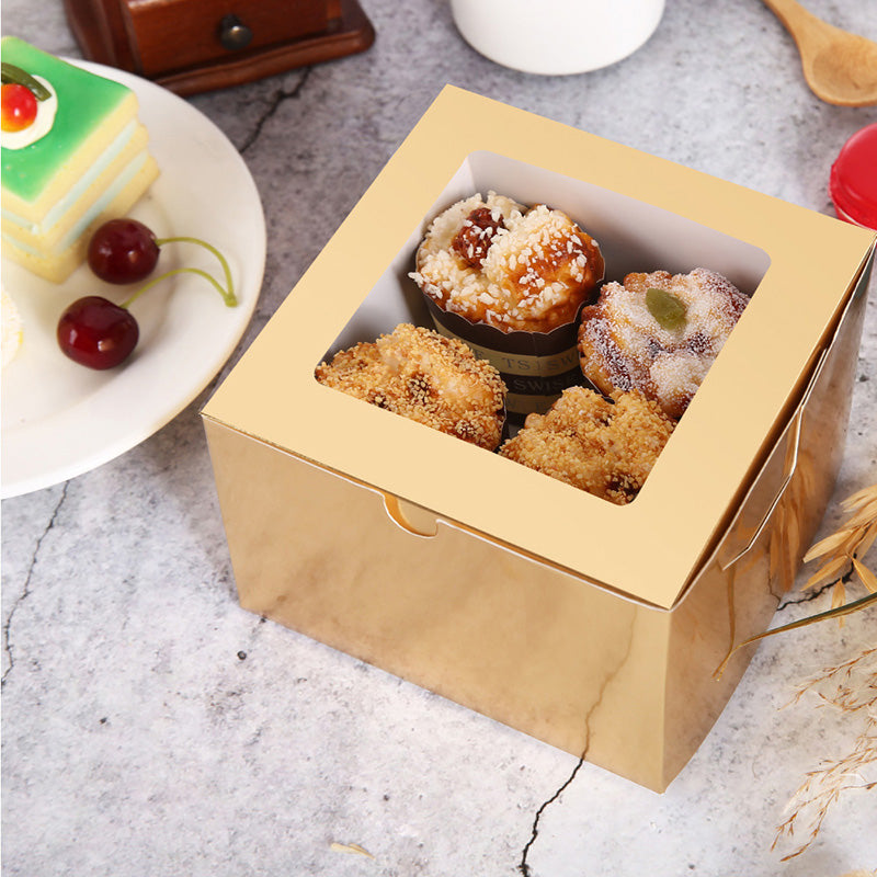 Wholesale 2 Colors 6x6x4 Inches Bakery Boxes with Window for Cake/Candy/Cookies/Pastry