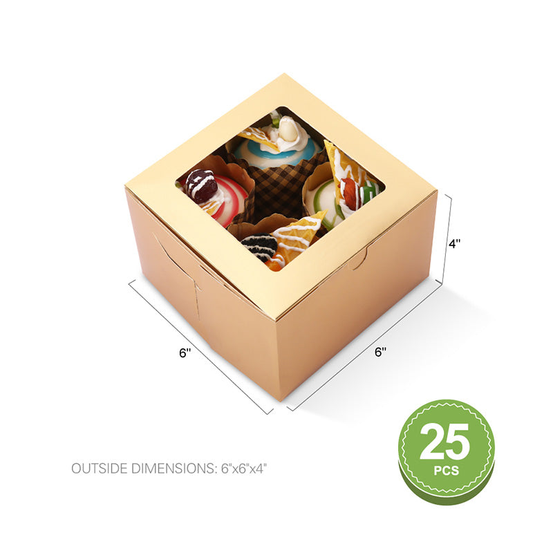 Wholesale 2 Colors 6x6x4 Inches Bakery Boxes with Window for Cake/Candy/Cookies/Pastry