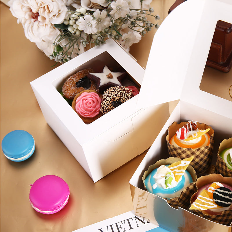 Wholesale 2 Colors 6x6x4 Inches Bakery Boxes with Window for Cake/Candy/Cookies/Pastry