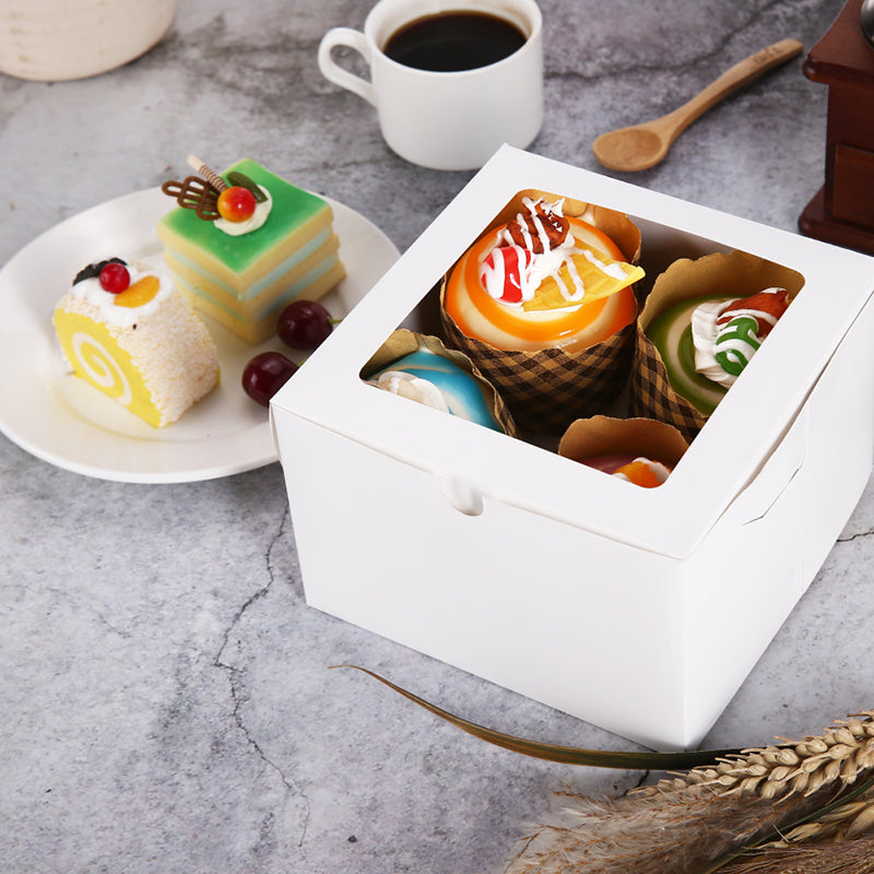 Wholesale 2 Colors 6x6x4 Inches Bakery Boxes with Window for Cake/Candy/Cookies/Pastry