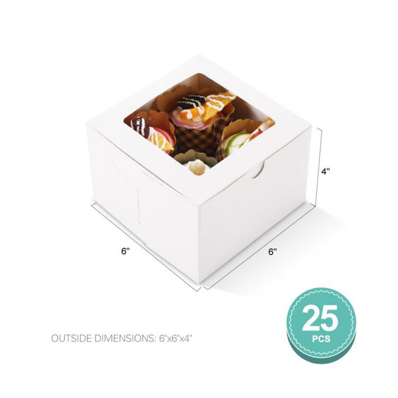 Wholesale 2 Colors 6x6x4 Inches Bakery Boxes with Window for Cake/Candy/Cookies/Pastry
