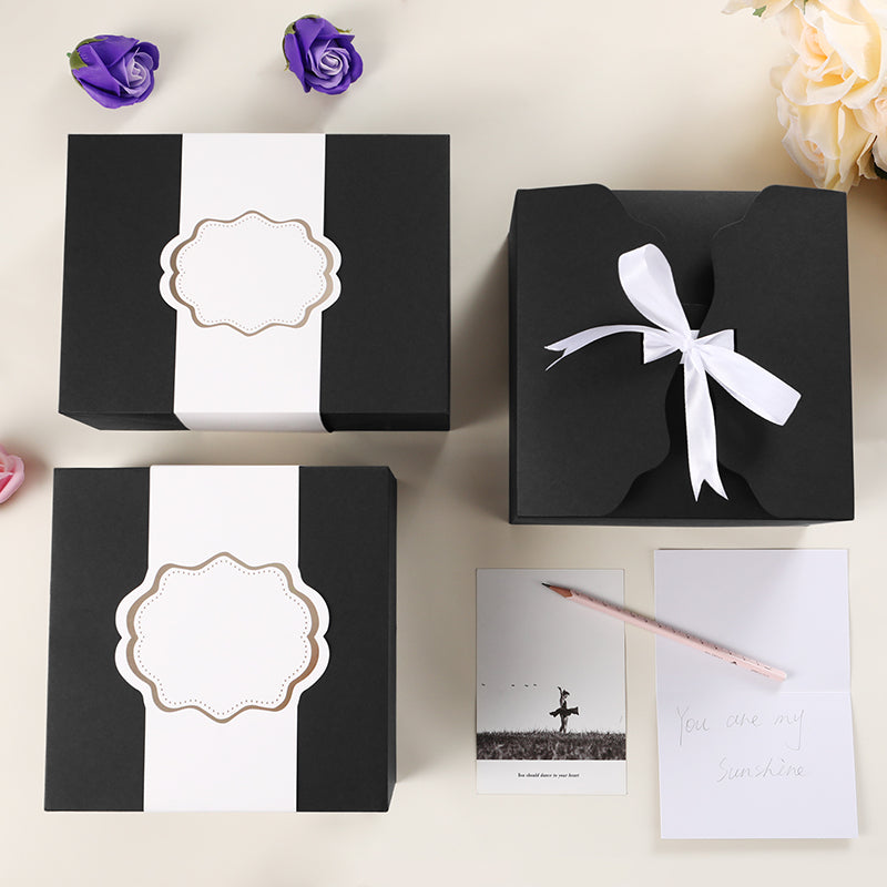 Wholesale 2 Colors 8x8x4 Inches Gift Boxes with Wrap Band and Card