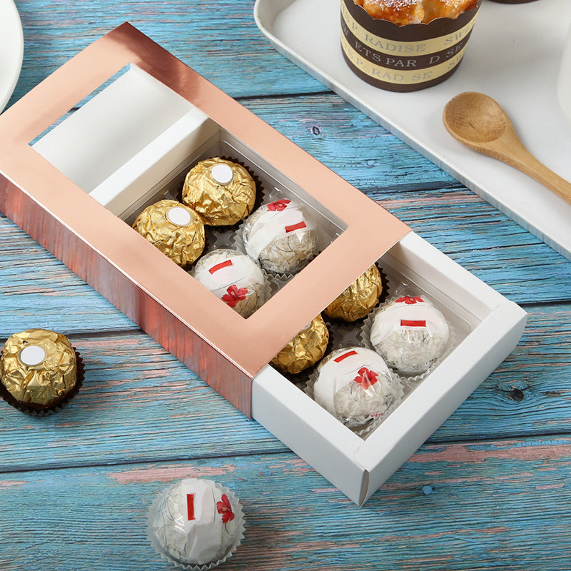 Wholesale 4 Colors 8-Piece Truffle Boxes Chocolate Boxes with Tray Size 5.75x2.75 Inches