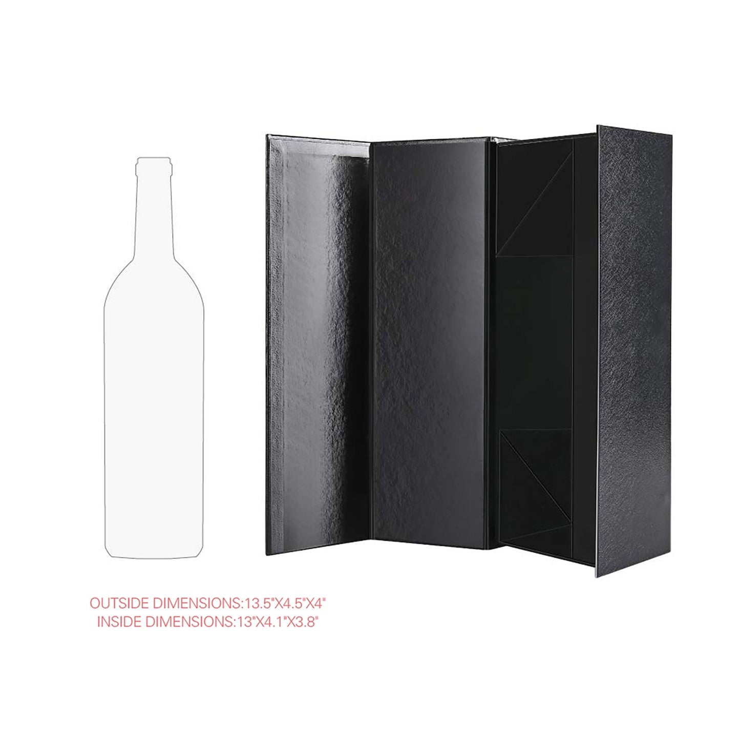 PKGSMART 13.5x4.5x4 Inches Glossy Black Grass Texture Wine Bottle Gift Boxes - Pack of 2/6/30/300 boxes