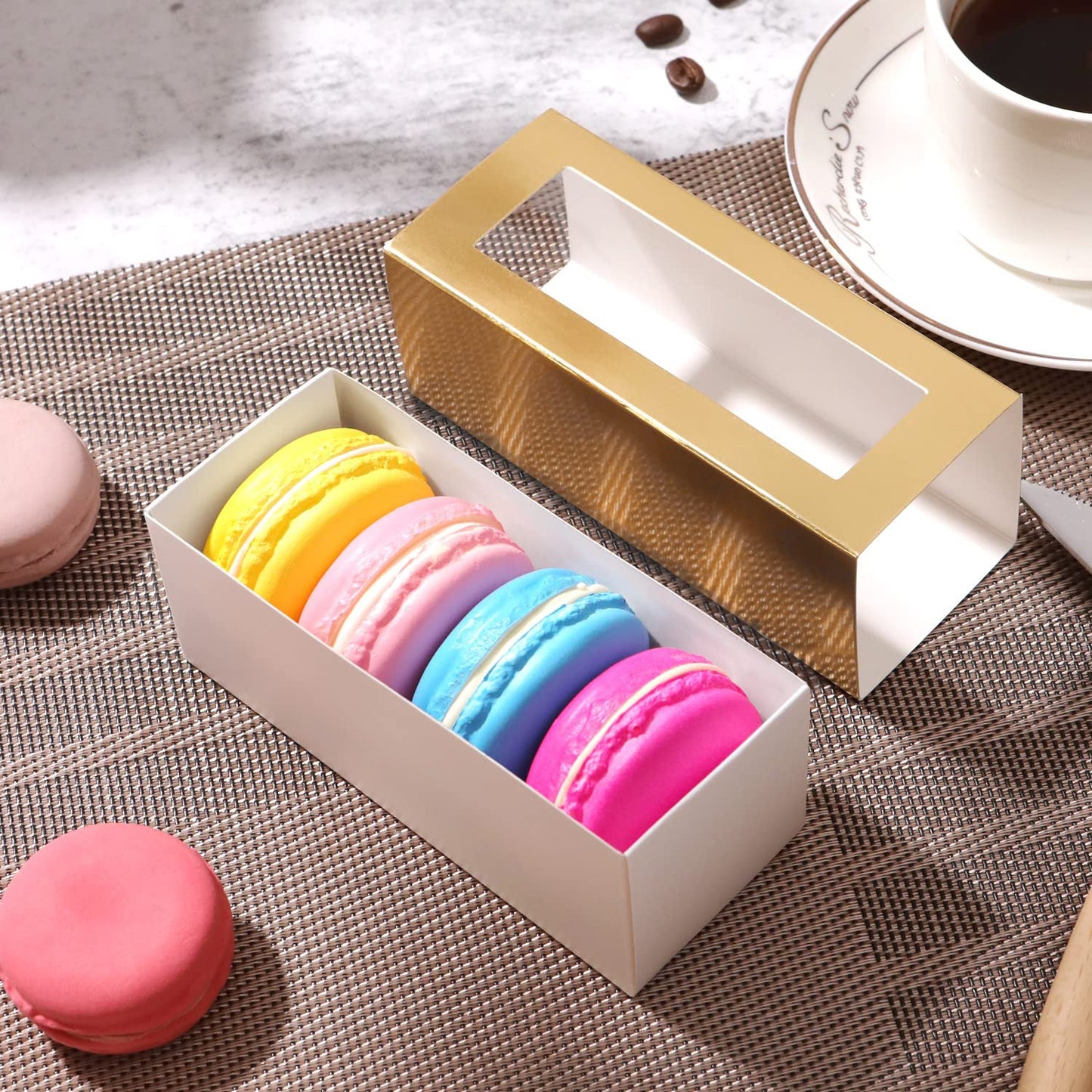 PKGSMART 4.8x1.8x1.8 Inches Macaron Gift Boxes for 4/5 Macarons with Clear Window (without Macaron inside)-Pack of 30