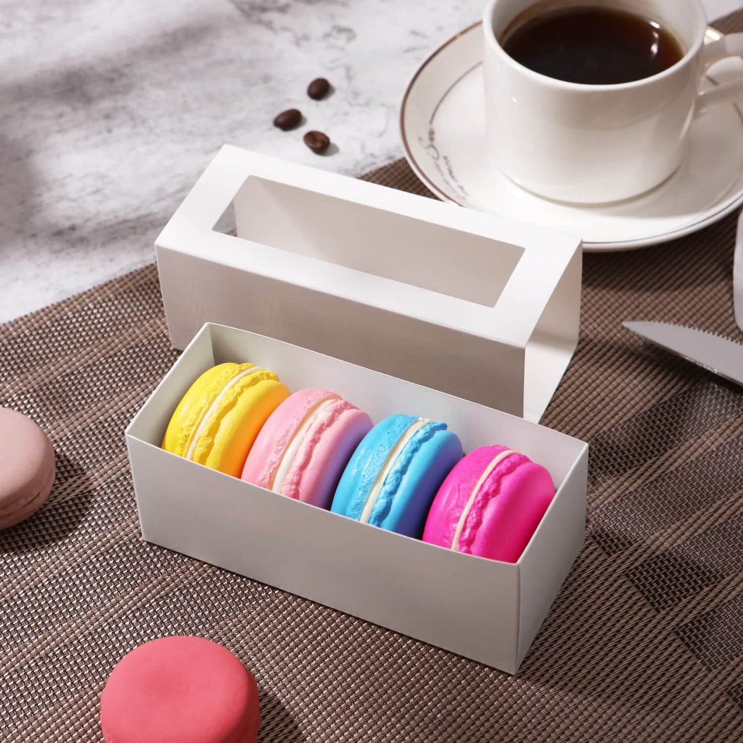 PKGSMART 4.8x1.8x1.8 Inches Macaron Gift Boxes for 4/5 Macarons with Clear Window (without Macaron inside)-Pack of 30