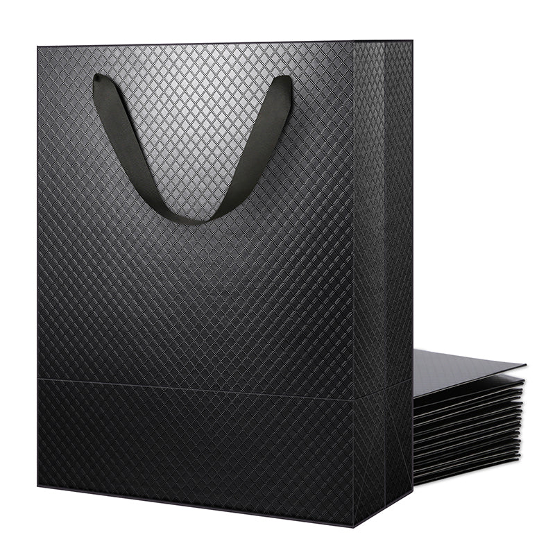 PKGSMART 5 Color 10x5x13 Inches Glossy Lattice Texture Large Gift Bags with Handles-12/96/480pcs