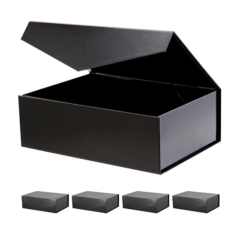 PKGSMART 12x8.5x4 Inches Black Grass Texture Collapsible Large Gift Boxes-5 Boxes