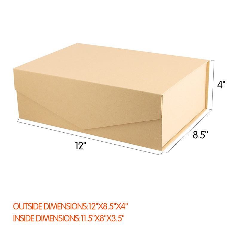 PKGSMART 12x8.5x4 Inches Kraft Rectangle Collapsible Box with Magnetic Lid for Gift Packaging