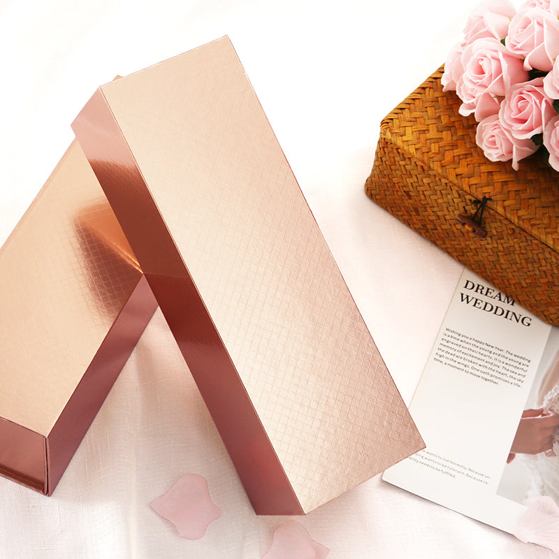 PKGSMART 13.5x4.5x4 Inches Glossy Rose Gold Lattice Texture Wine Bottle Gift Boxes - Pack of 6/30/300 boxes