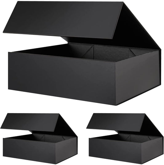 PKGSMART 17x14.5x5.5 Inches Matte Black Extra Large Gift Box for Large Gifts-3 Boxes