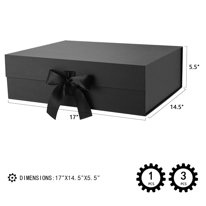 PKGSMART Magnetic Collapsilbe Gift Box with Ribbon (17x14.5x5.5'')