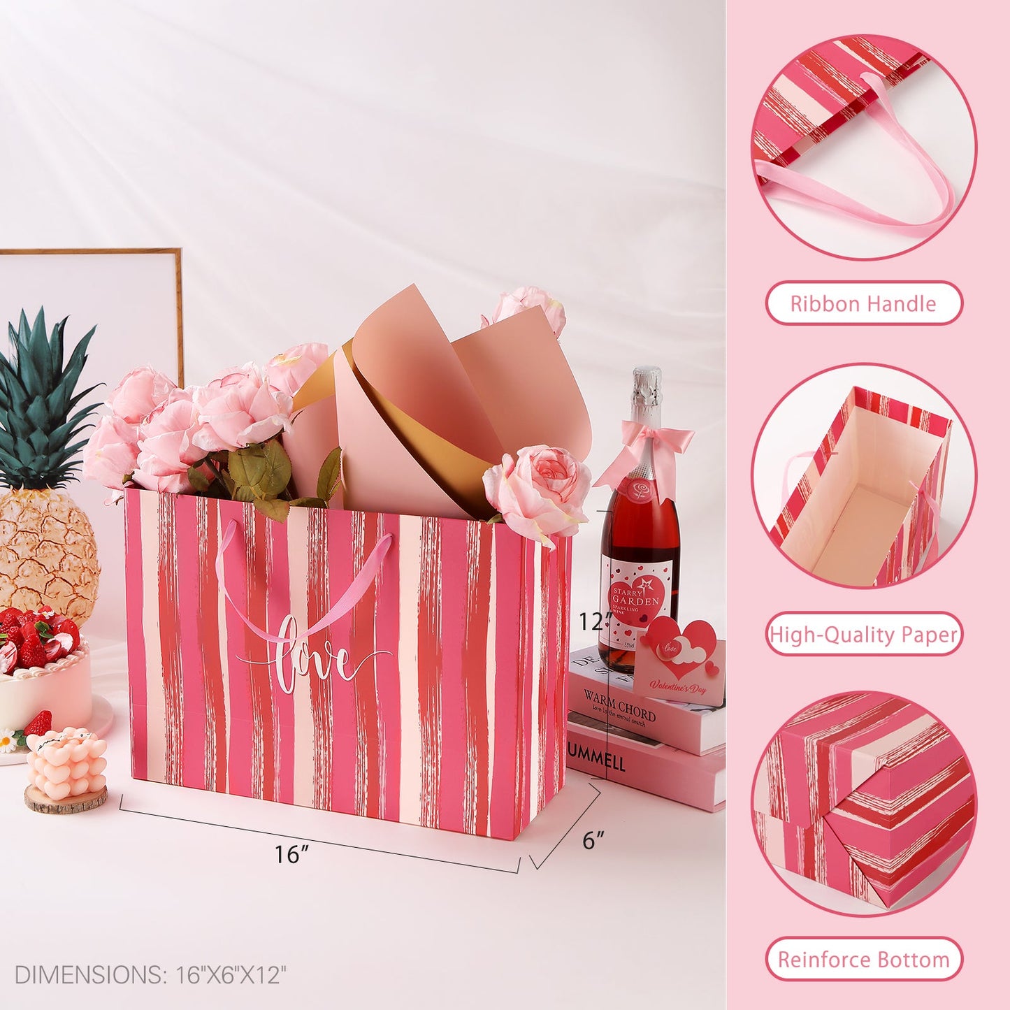 PKGSMART Valentine's Day 14x9.5x4.5 Inches LOVE Gift Box and Bag