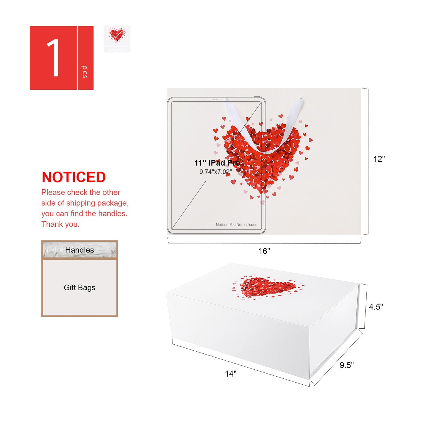 PKGSMART Valentine's Day 14x9.5x4.5 Inches LOVELOVE Gift Box and Bag