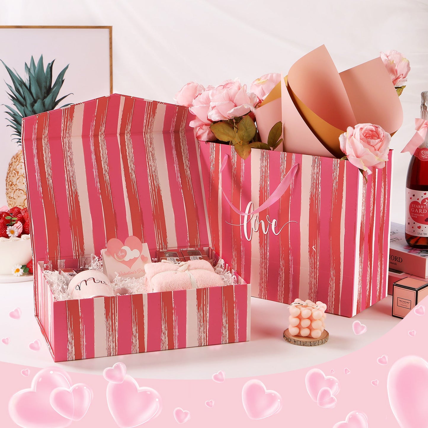 PKGSMART Valentine's Day 14x9.5x4.5 Inches LOVE Gift Box and Bag