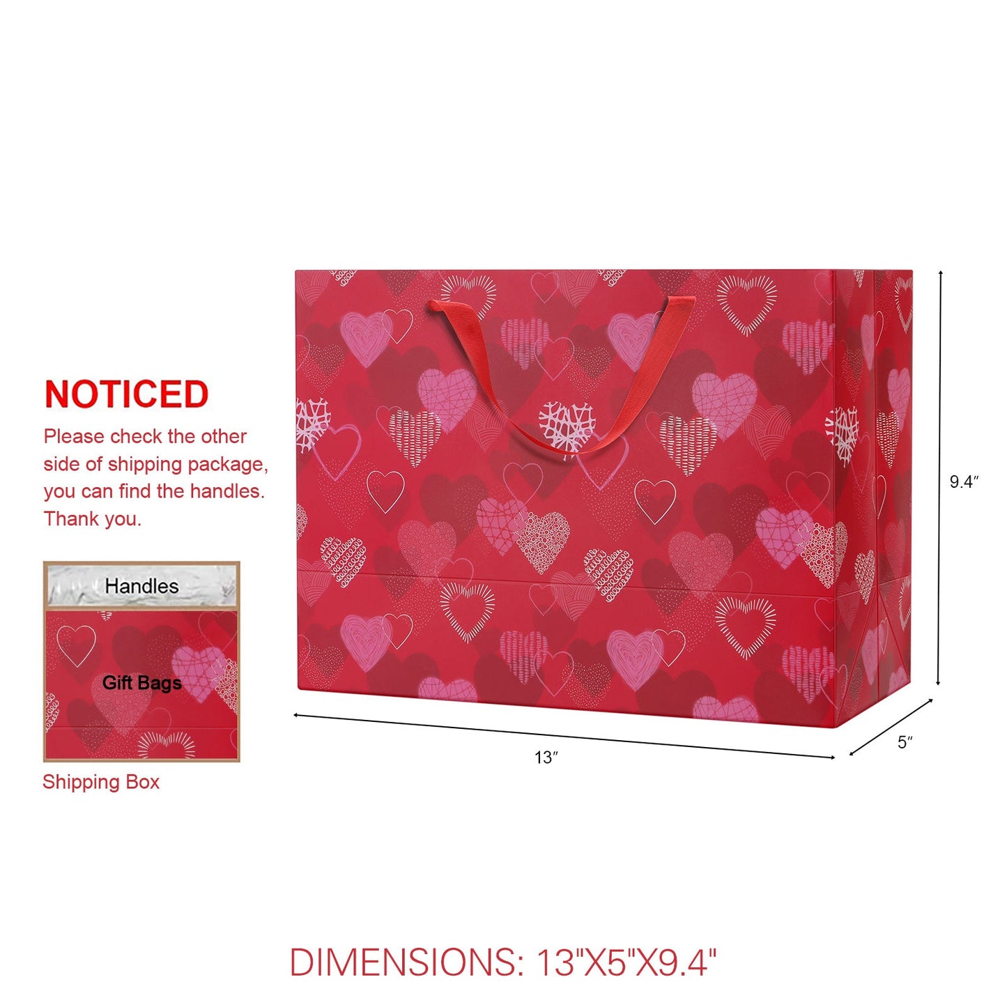 PKGSMART Valentine's Day 9.5x7x4 Inches HEART Gift Box and bag