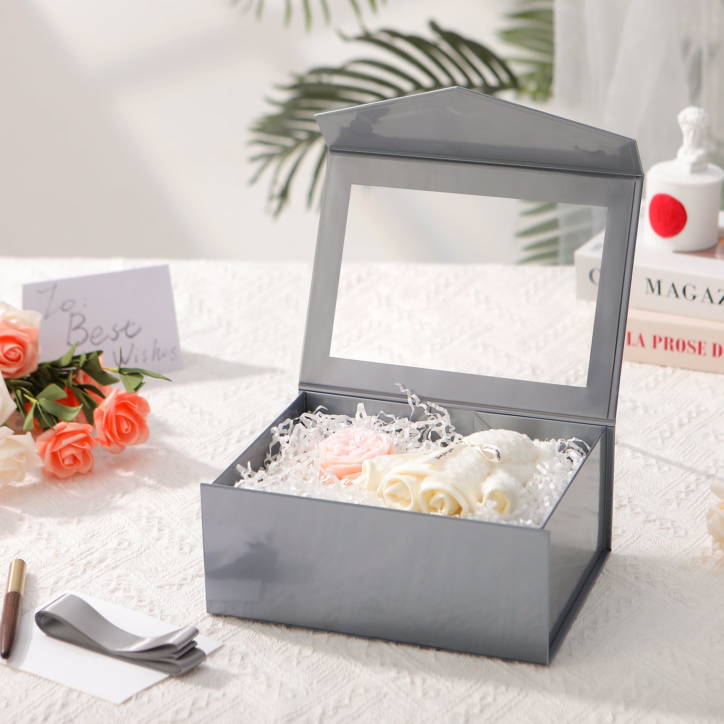 Wholesale 7 Color 9.5x7x4 Inches with Window Lid Box for Gift Packaging