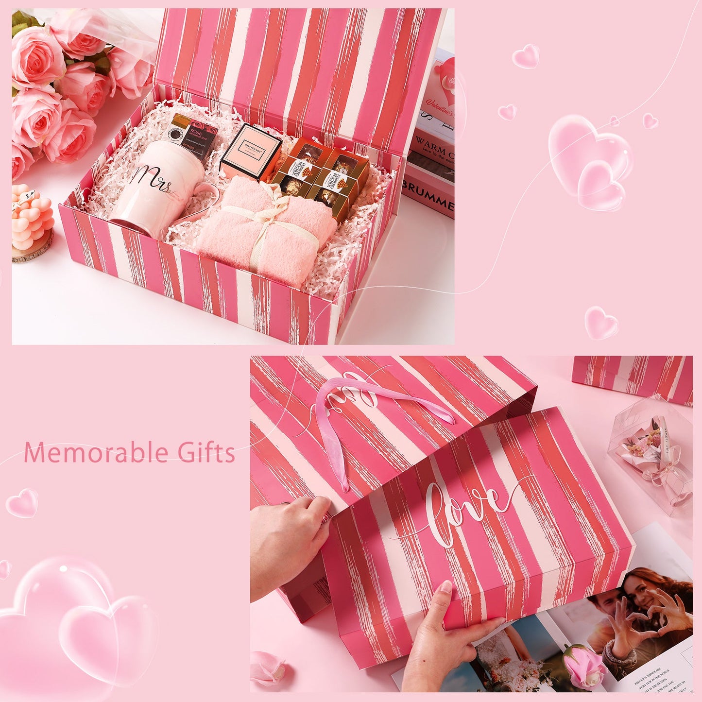 PKGSMART Valentine's Day 14x9.5x4.5 Inches HEART Gift Box and Bag