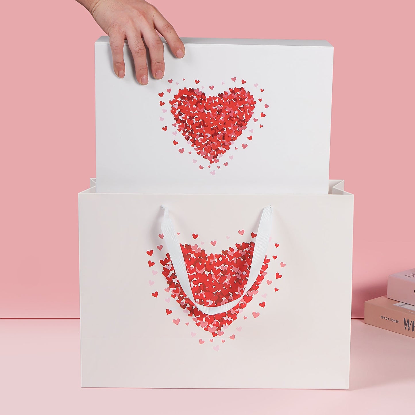 PKGSMART Valentine's Day 14x9.5x4.5 Inches LOVELOVE Gift Box and Bag