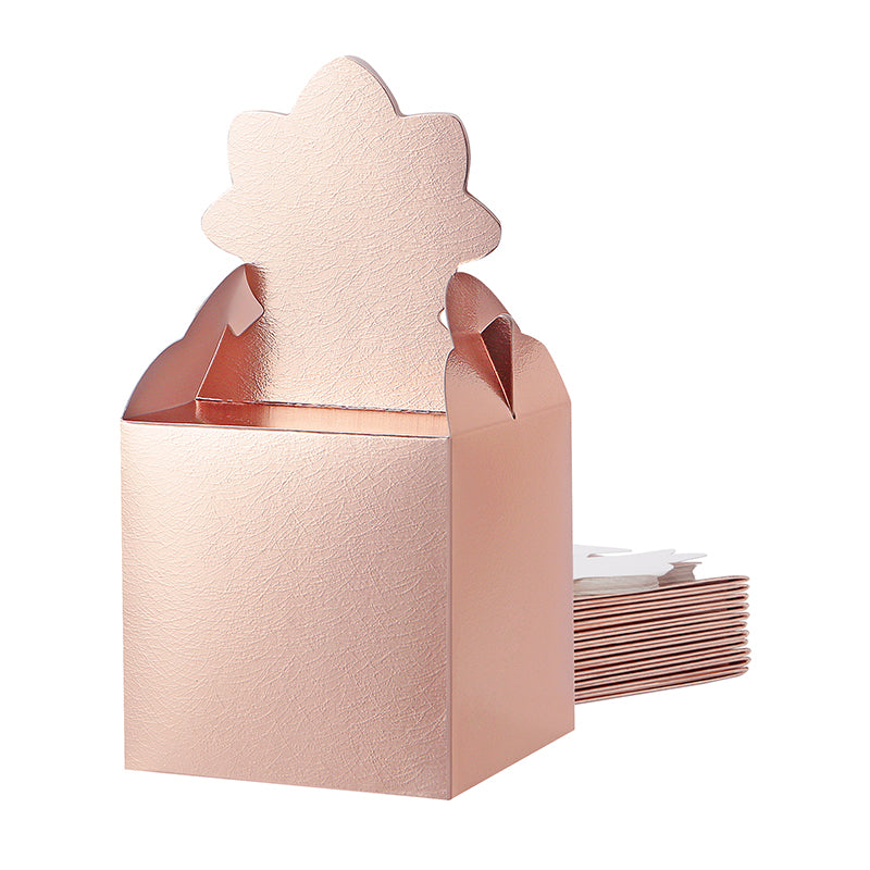 PKGSMART 4x4x4 Inches Glossy Rose Gold Small Gift Boxes with Grass Texture -25 Boxes