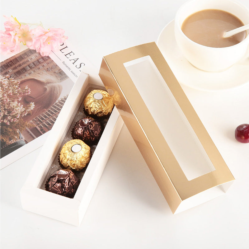 PKGSMART Tray Size 5.75x1.25 Inches Truffle Boxes Chocolate Boxes with 4-Piece Plastics Tray- Pack of 20