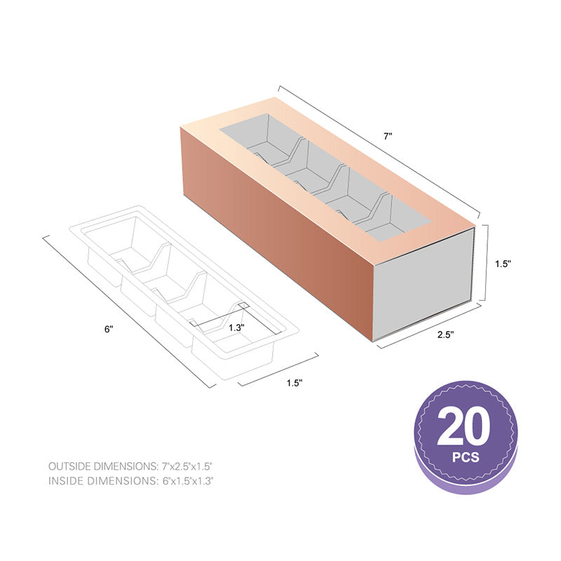 PKGSMART Tray Size 5.75x1.25 Inches Truffle Boxes Chocolate Boxes with 4-Piece Plastics Tray- Pack of 20