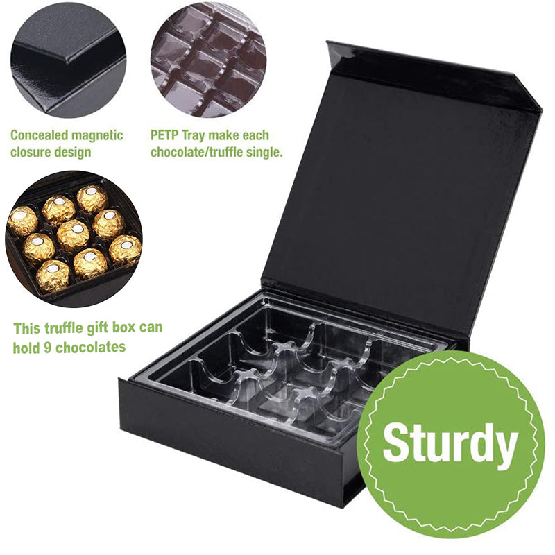 PKGSMART 5.7x5.7x1.3 Inches Chocolates Boxes Truffle Gift Boxes Packaging with 9-Piece Plastics Tray-Pack of 1000