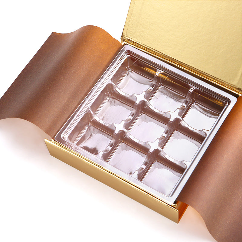 PKGSMART 5.7x5.7x1.3 Inches Chocolates Boxes Truffle Gift Boxes Packaging with 9-Piece Plastics Tray-Pack of 1000