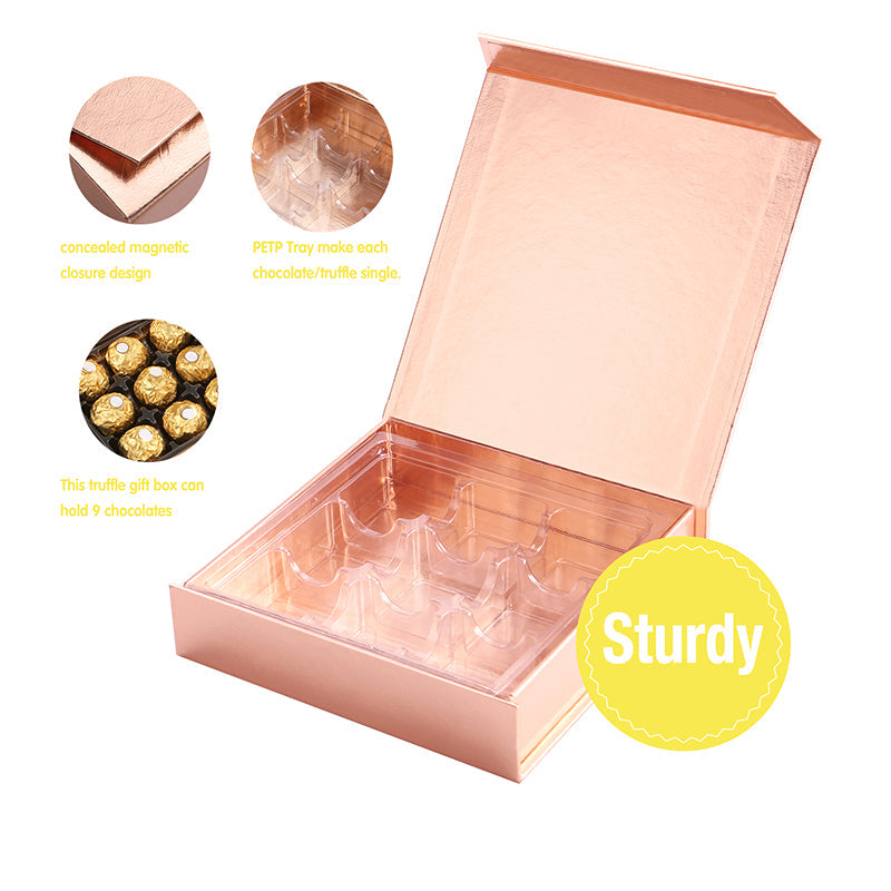 PKGSMART 5.7x5.7x1.3 Inches Chocolates Boxes Truffle Gift Boxes Packaging with 9-Piece Plastics Tray-Pack of 1000