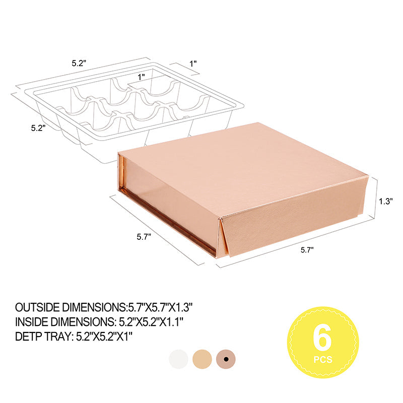 PKGSMART 5.7x5.7x1.3 Inches Chocolates Boxes Truffle Gift Boxes Packaging with 9-Piece Plastics Tray-Pack of 1000