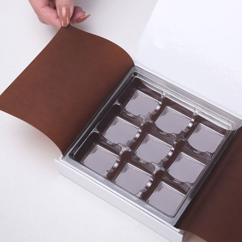 PKGSMART 5.7x5.7x1.3 Inches Chocolates Boxes Truffle Gift Boxes Packaging with 9-Piece Plastics Tray-Pack of 1000