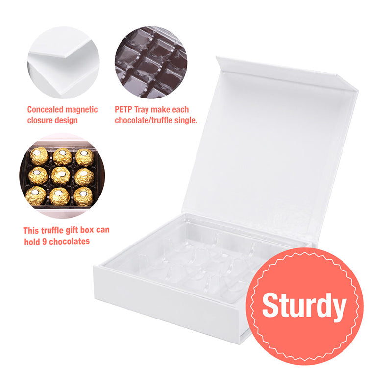 PKGSMART 5.7x5.7x1.3 Inches Chocolates Boxes Truffle Gift Boxes Packaging with 9-Piece Plastics Tray-Pack of 1000