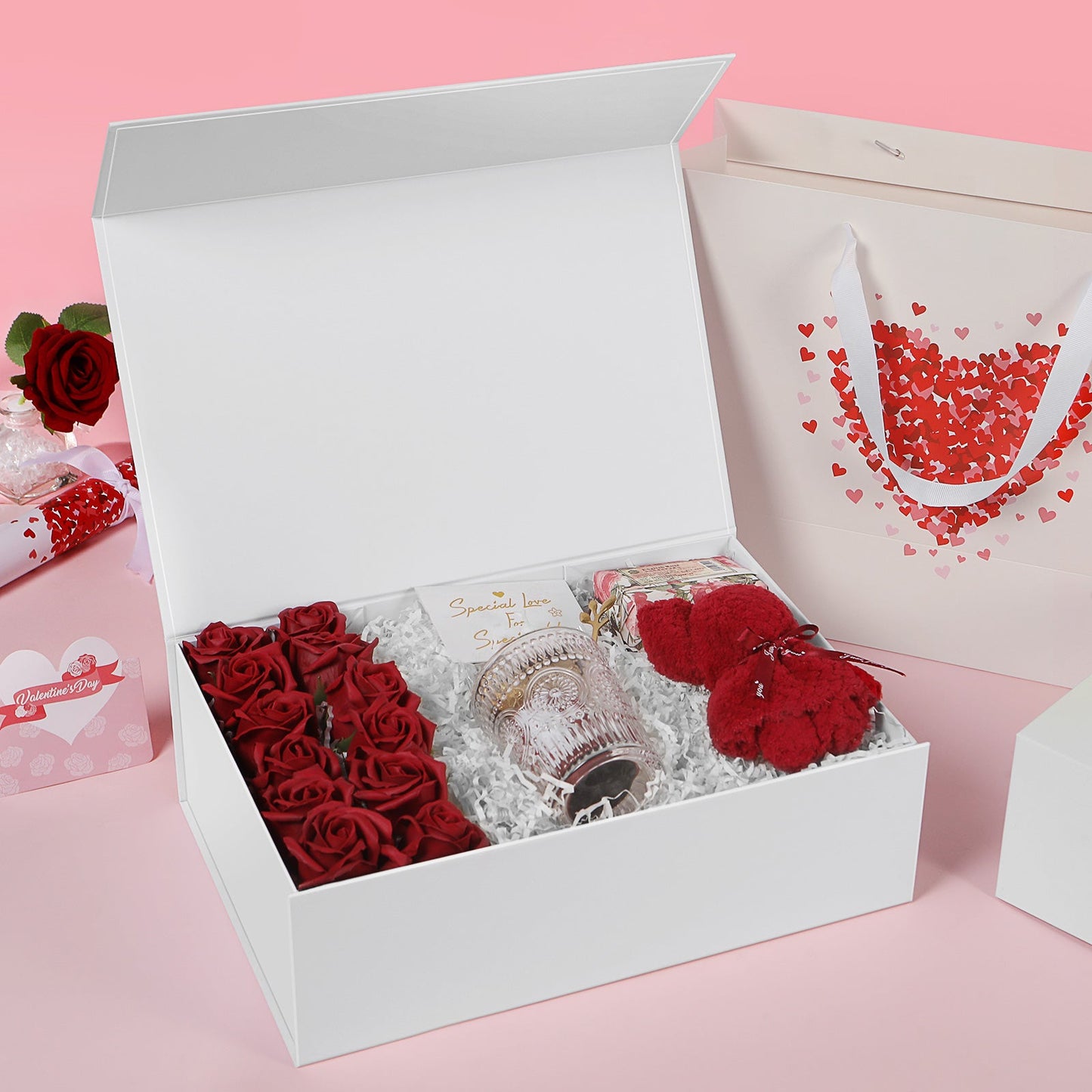 PKGSMART Valentine's Day 14x9.5x4.5 Inches LOVELOVE Gift Box and Bag