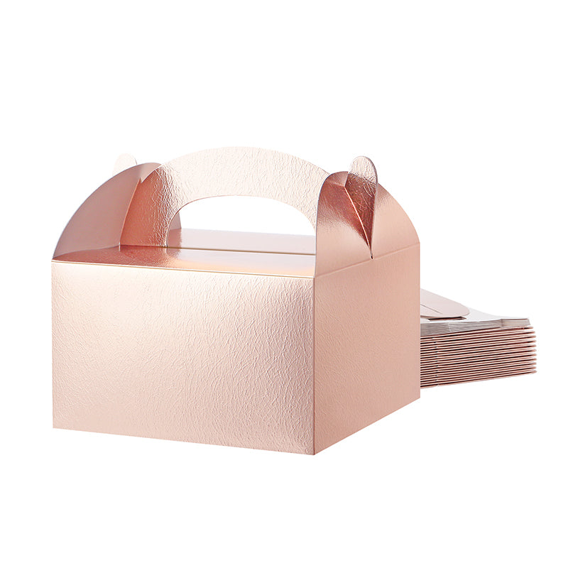 PKGSMART 6x6x3.5 Inches Glossy Rose Gold Small Gift Boxes with Grass Texture -25 Boxes