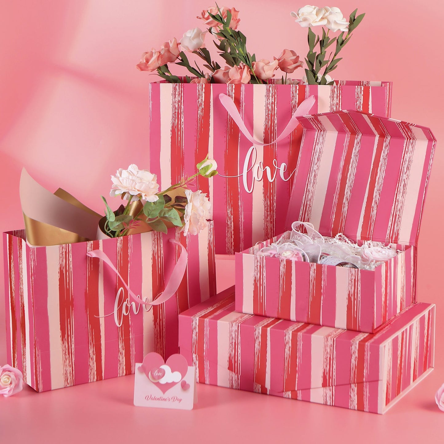 PKGSMART Valentine's Day 14x9.5x4.5 Inches HEART Gift Box and Bag