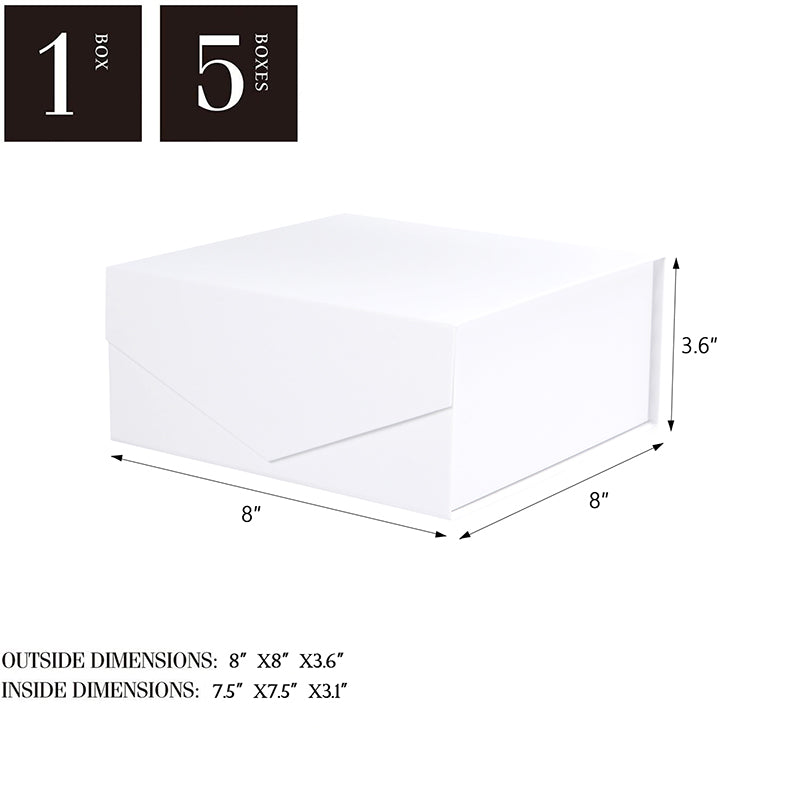 PKGSMART 2 Color 8x8x3.6 Inches Matte Gift Box with Lid for Presents-5 Boxes