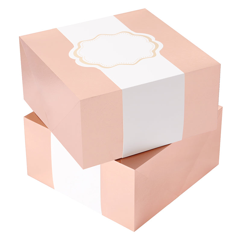 PKGSMART 2 Color 8x8x4 Inches Small Gift Boxes with Wrap Bands and Cards-2 Boxes