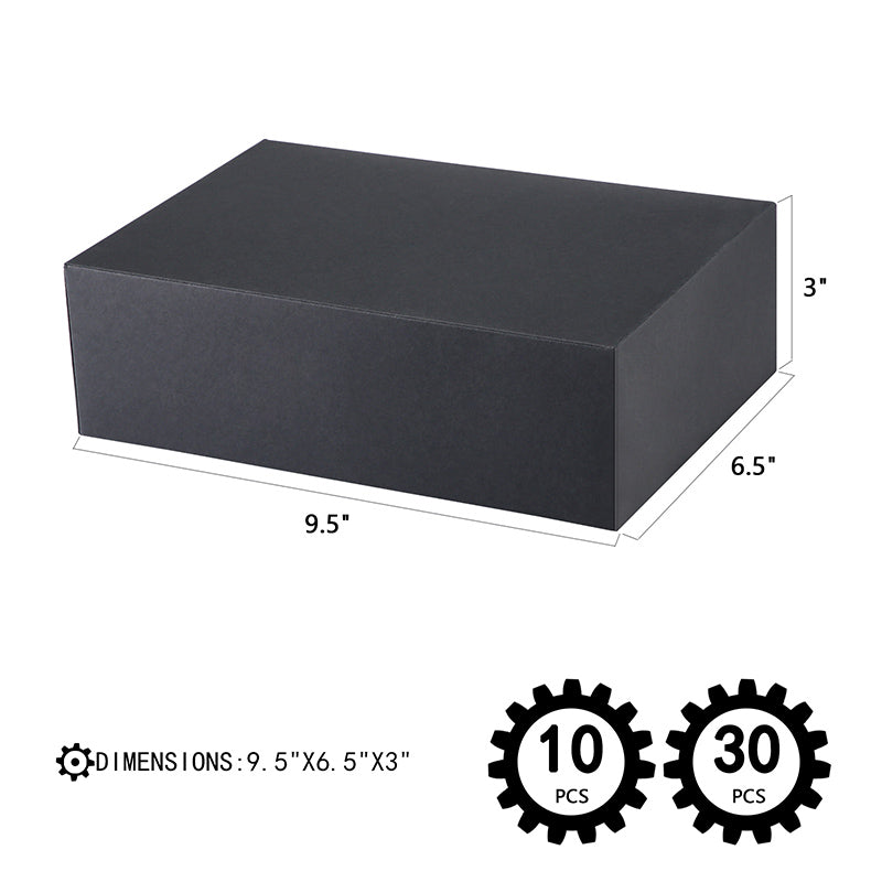 PKGSMART 9.5x6.5x3 Inches Matte Black Paper Gift Boxes for Light Gifts-10 pcs/30 pcs