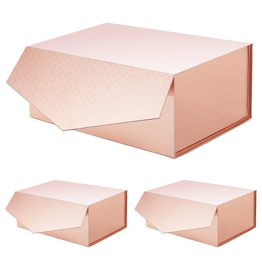 PKGSMART 9.5x7x4 Inches Lattice Texture Rectangle Collapsible Gift Boxes-3 Boxes