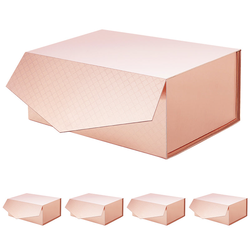 PKGSMART 9.5x7x4 Inches Lattice Texture Rectangle Collapsible Gift Boxes-3 Boxes