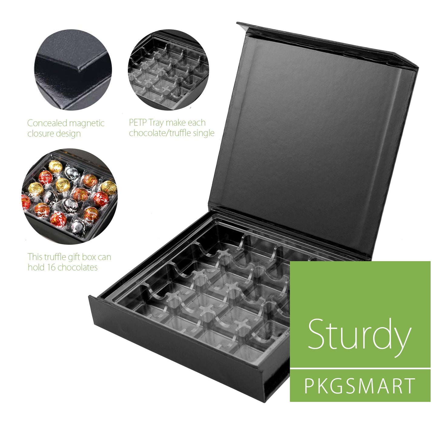 PKGSMART 7.5x7.2x1.5 Inches Chocolates Boxes Truffle Gift Boxes Packaging with 16-Piece PVC Tray-Pack of 1000